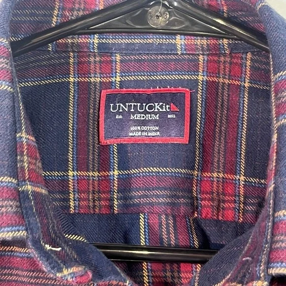 Untuckit Shirt Mens Medium Blue Red Plaid Rosato Button Up Casual Long Sleeve - Picture 2 of 7